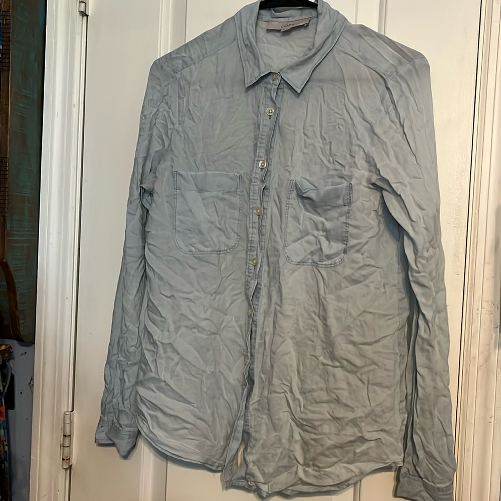 Loft size Medium light blue long sleeve, thin top. LIKE NEW